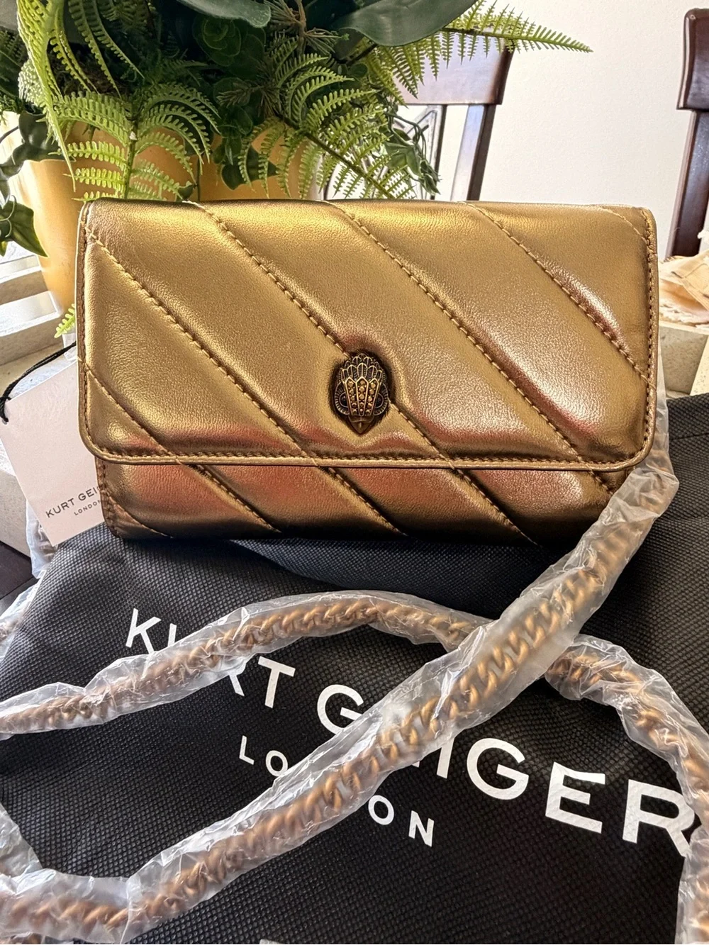 Kurt Geiger London SoHo Wallet on Chain BRONZE -NWT